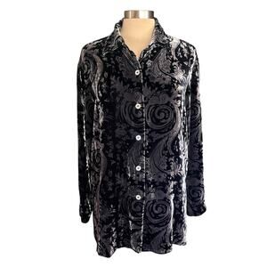 Coldwater Creek Velvet Button Down Tunic Scroll/Paisley Print LARGE Goth Boho